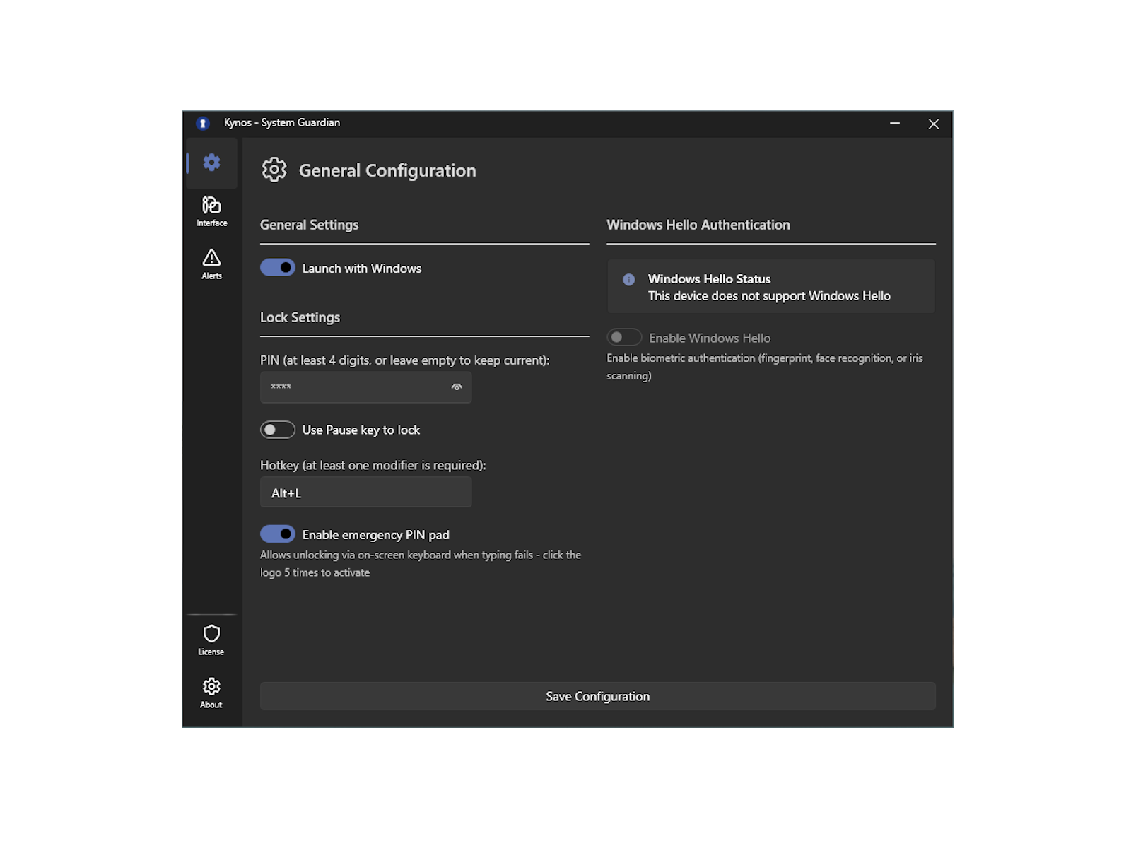 General settings - dark theme