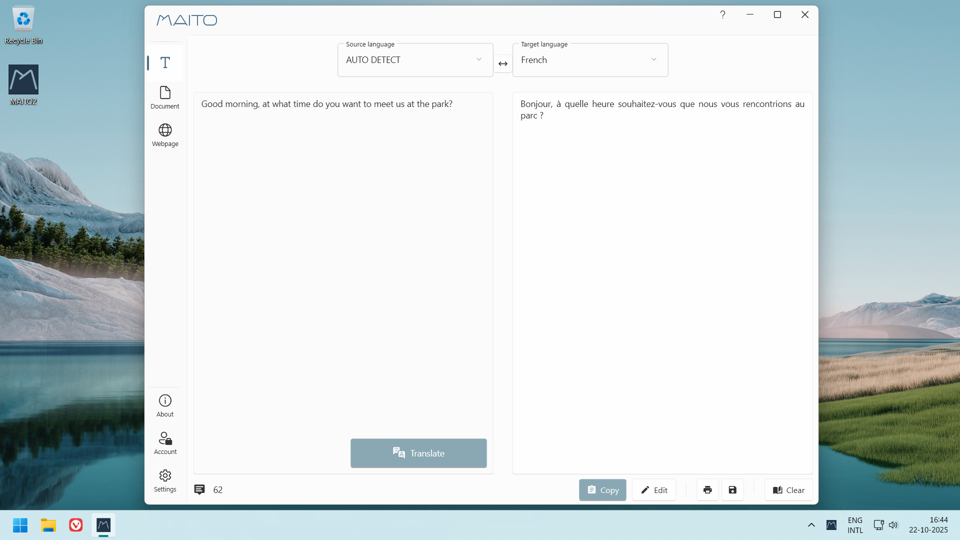MAITO main translation interface